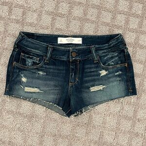 Abercrombie & Fitch Low Rise Blue Jean Shorts Distressed Cut-Off
